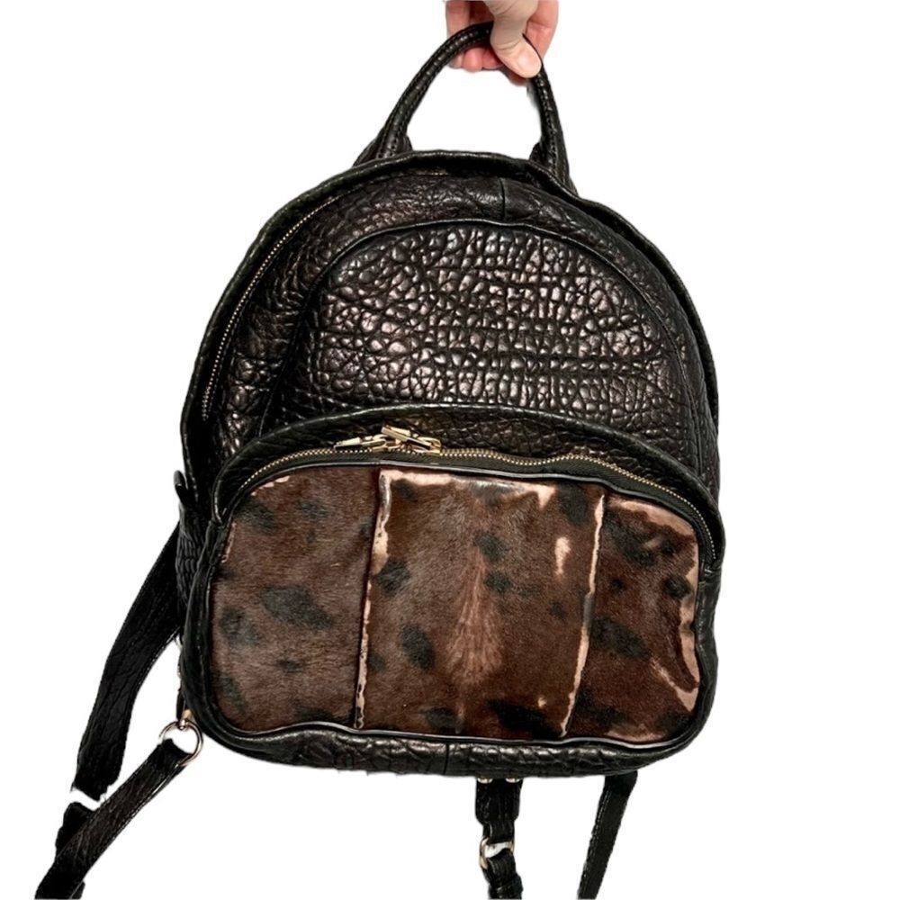Alexander Wang Black Embossed Leather & Calf Hair Studded Backpack Bag Luxurious